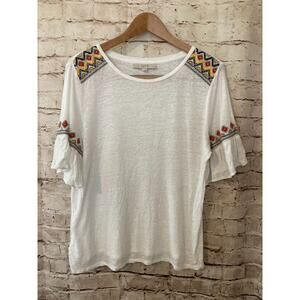 LOFT White Blouse with Colorful Embroidery